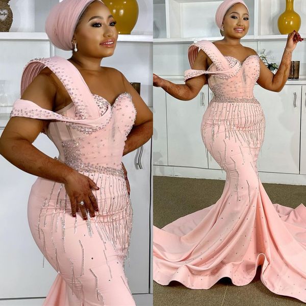 

2022 plus size arabic aso ebi pink mermaid luxurious prom dresses beaded crystals evening formal party second reception birthday engagement, Black