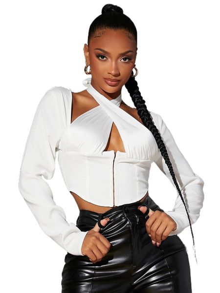 

sxy crisscross halter neck hook and eye v5xk#, White