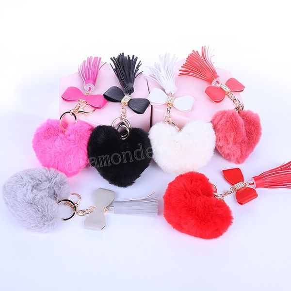 

soft plush ball key ring love mobile phone keychain artificial rabbit hair ball car key ring tassel for ladies bag diy pendant, Silver