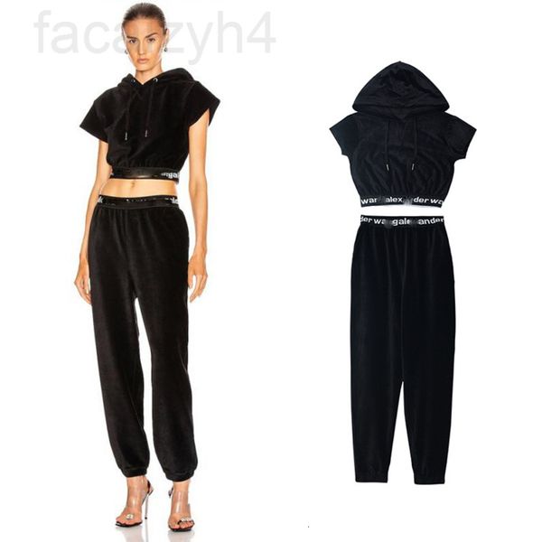 

two piece dress designer 2022 spring and summer new corduroy hooded short sleeved sweater style versatile high waist sportswear casual pants, White