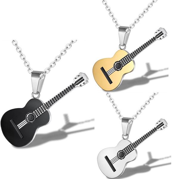 Punk Titanium Steel Music Guitar Collana ciondolo Unisex Hip Hop Fashion Personality Link Chain Chokers Gioielli regalo