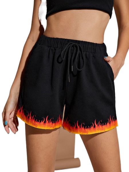 

x squid house fire print drawstring waist shorts 97bq#, White;black