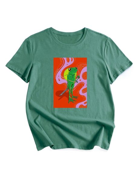 

romwe x shelly frog graphic tee z1iw#, White