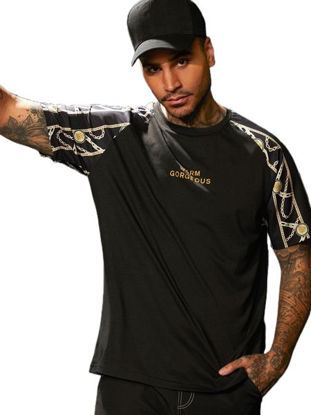 

men chain & letter graphic raglan sleeve tee v9jv#, White;black