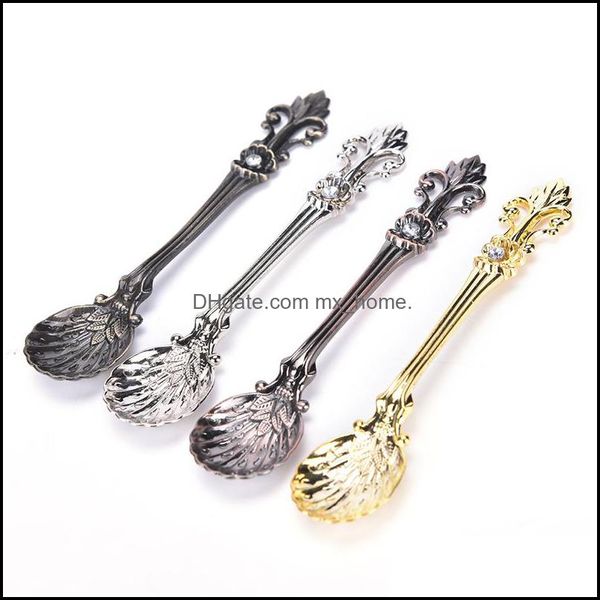 JY38 Mutfak Yemek Bar Vintage Arap Bronz Oyma Küçük Kahve Kaşık Stepware Çatal Mini Icecream Tatlı 11.3*2.4 9.8*2.1cm Damla Teslimat