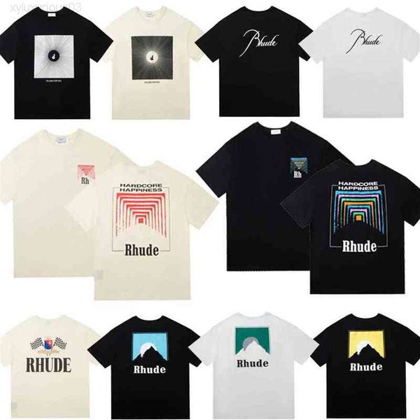 

22 ss ins high street tide brand rhude men's t-shirts letter printed round neck tee loose cotton short-sleeved t-208k, White;black