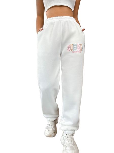 

letter graphic elastic waist sweatpants 552h#, Black;white