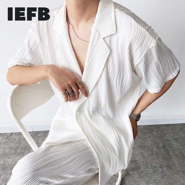 

iefb men s casual notched collar shirt summer personality black white short sleeve shirts korean trend 9y8428 220606, White;black