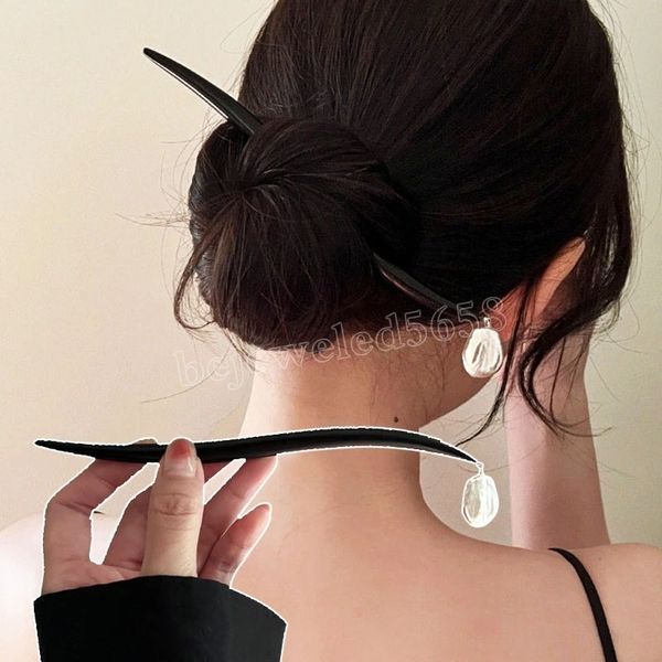 

chinese style sandalwood hairpin simulated pearl pendant hair sticks jewelry for women banquet wedding charm hair accessories, Golden;silver