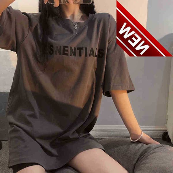 

50% off discount %fog short sleeve women's silica gel letter double thread sentials loose large couple t-shirt high street men factory, White;black