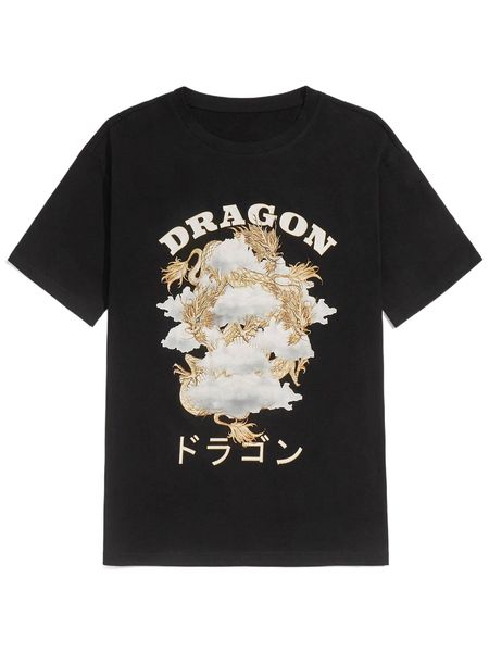 

romwe guys dragon print tee p0fl#, White;black