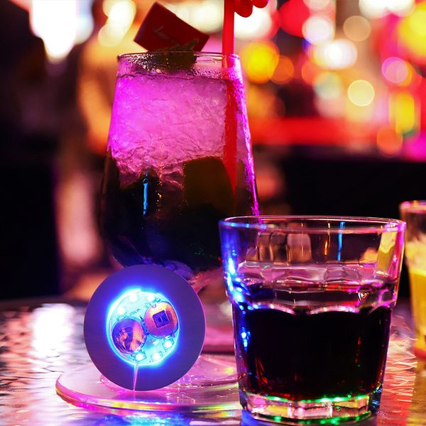 Coaster de montanha-russa LED Coasters 6cm 4-6 LEDs garrafas leves Glorifier LEDs adesivos de montanha-russa Flash ilumina x￭caras perfeitas para festas barra de ervas daninhas Crestech168