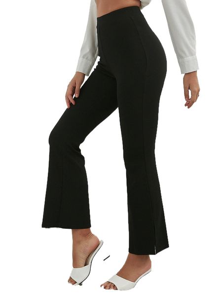 

high waist slit hem flare leg pants j9zi#, Black;white