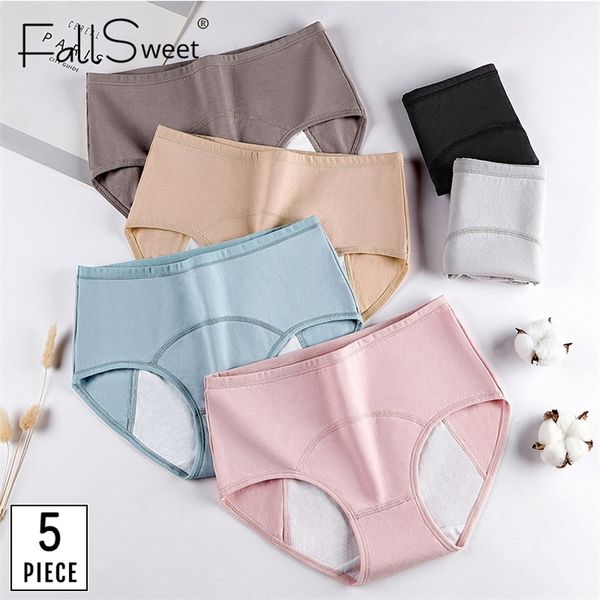 

fallsweet 5 pcs / pack women period panties leak proof menstrual briefs woman underwear cotton plus size 220425, Black;pink