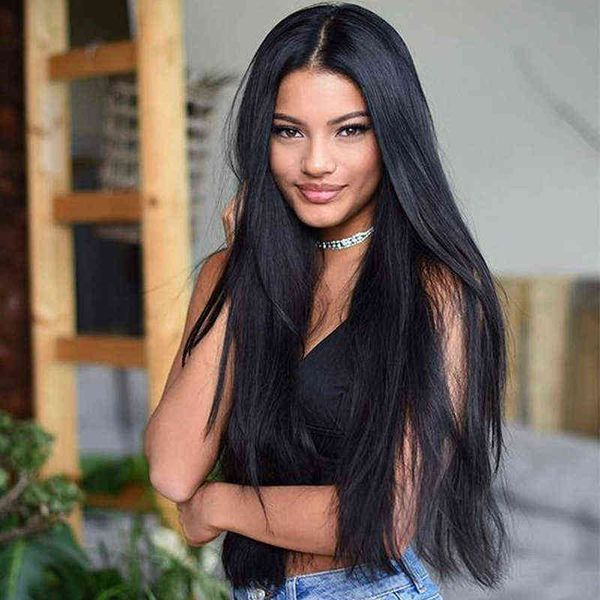

nxy wigs aisi xuchang wig front lace female s split long straight chemical fiber head cover, Black;brown