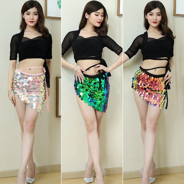 

skirts summer sequin hip wrap short skirt triangular scarf practice clothes, Black