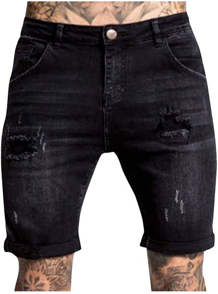 

men's tight casual pant jeans pocket fly wash zipper shorts hole trousers men's pants performance twill jeans m9pw#, White;black