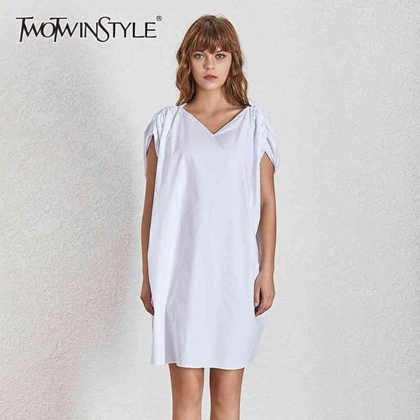 

white loose dress for female v neck sleeveless casual solid dresses fashionable clothing summer style 210423, Black;gray
