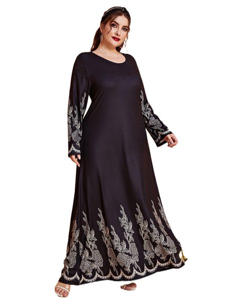 

plus floral embroidery dress j8mz#, Black
