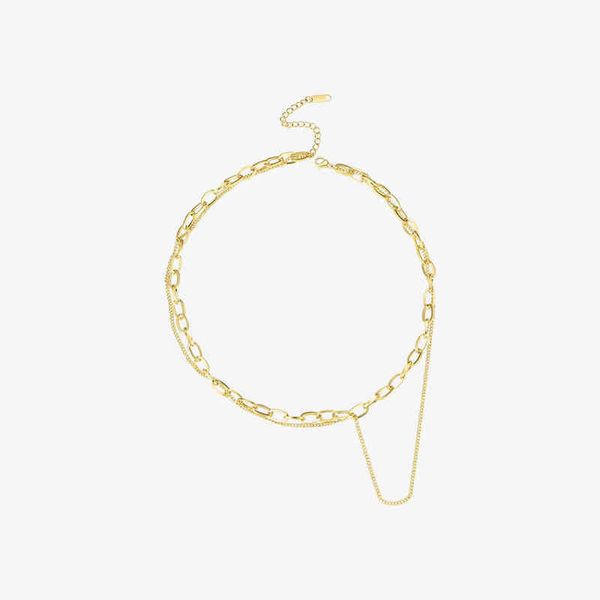 

pendant necklaces enfashion punk double chain choker necklace women gold color stainless steel link femme fashion jewelry p193034 220428, Silver