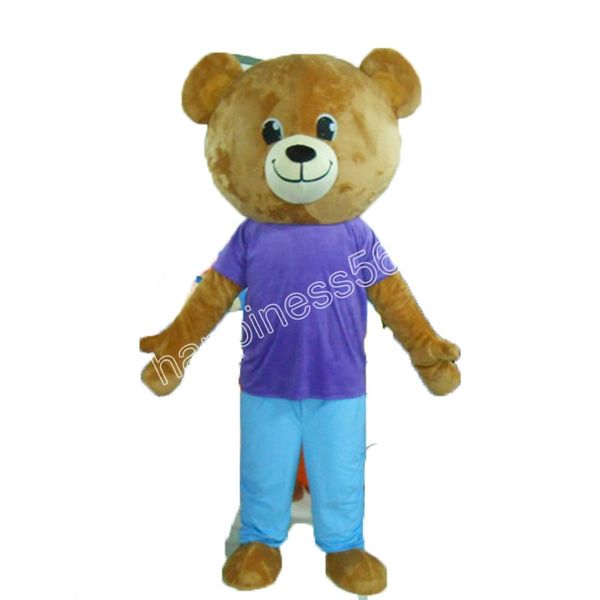 

purple t-shirt bear mascot costumes cartoon character outfit suit halloween adults size birthday party outdoor festival dress, Red;yellow