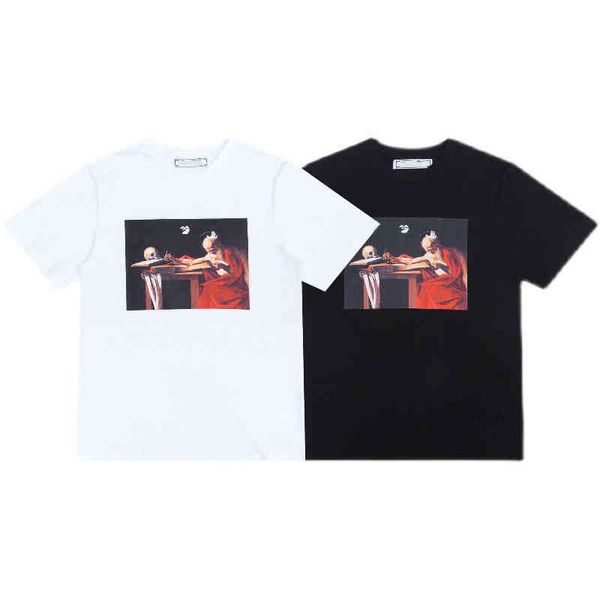 

classic brand mens fashion t shirts loose offs cotton men women t-shirt designers short sleeve letter oil paint tees black white shirt eur, White;black