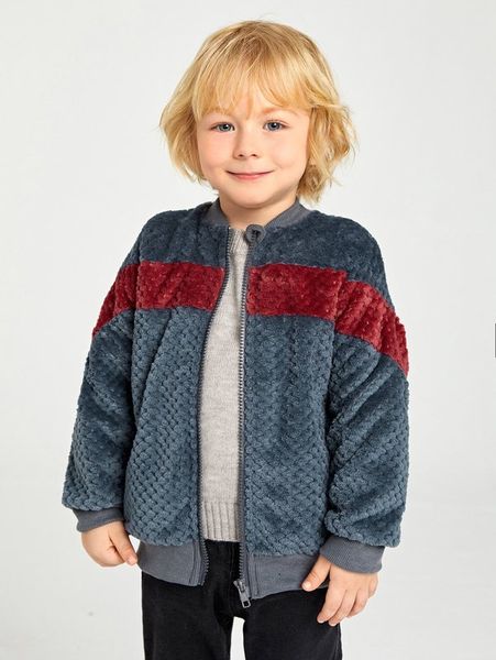 

toddler boys contrast panel zipper teddy bomber jacket she, Blue;gray