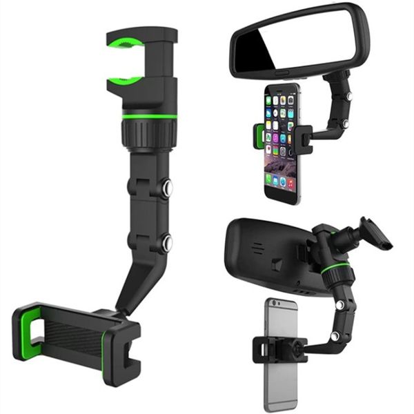 Suporte universal do telefone celular para carro de 360 ​​graus de 360 ​​graus Auto traseiro espelho espelho suspenso suporte de clipe de suporte para celular suporte