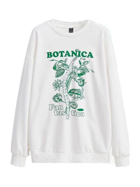 

x antar letter & plant print drop shoulder sweatshirt q6zz#, Black