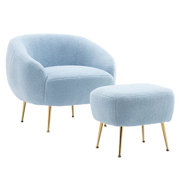 

living room furniture modern comfy leisure accent chair teddy short plush particle velvet armchair with ottoman for livingroom blue