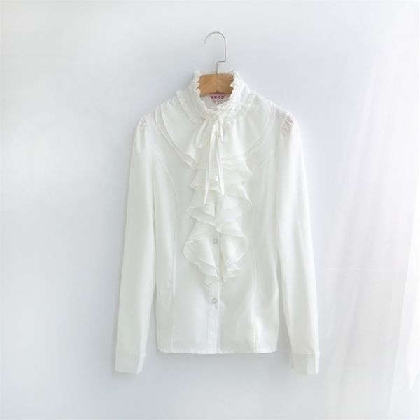 

s-4xl ladies chic tunic spring office ruffles shirts women long sleeve elegant work flounce blouse female blusas 210326, White