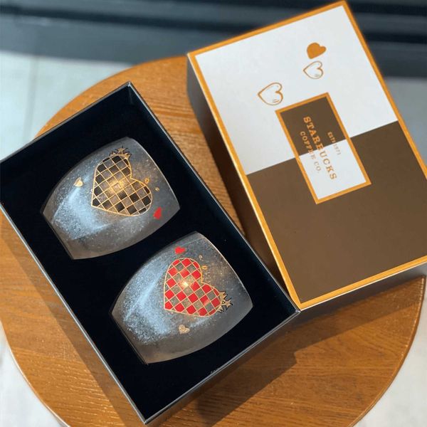 

starbucks valentine's day cup love meets opponent chessboard crown glass pair cup love couple a gift box