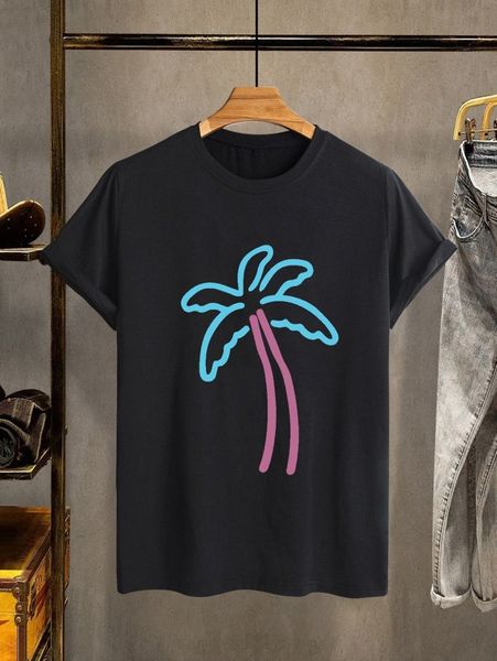 

men palm tree print tee e5pe#, White;black