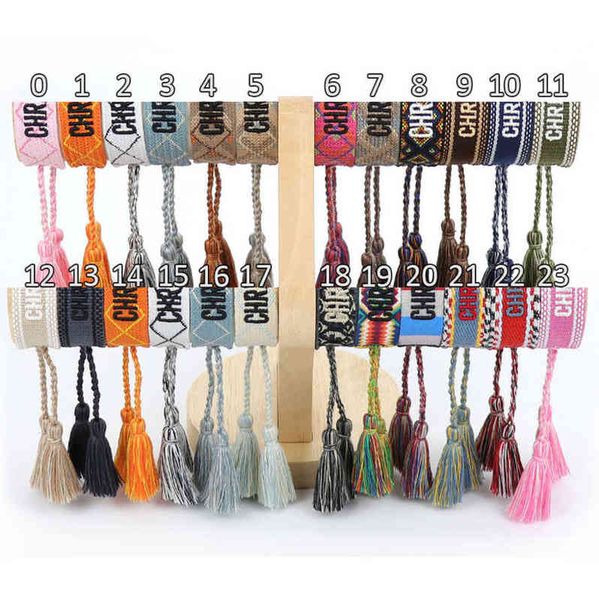 

classic brand fashion bracelets chains jewelry bangles handmade embroidered link woven tassel adjustable women men lover gift chain bangle f, Black