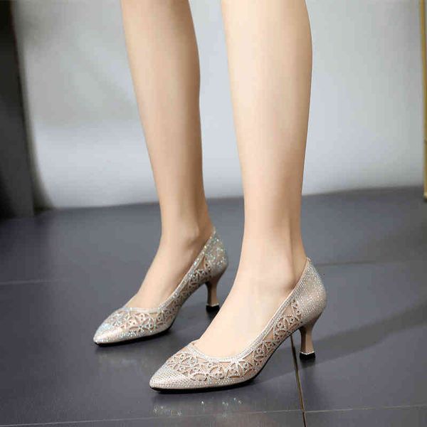 

dress shoes summer high-heeled shoes thin heel pointed breathable hollow mesh women's fashion versatile drill sandals rrbj, Black