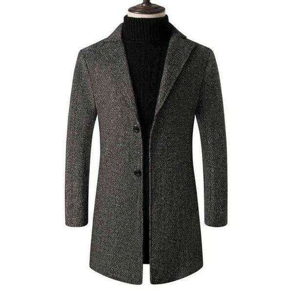 

men's wool & blends autumn and winter coat/snowflake woolen business thickened mid-length trench coat/warm single-breasted blended coat, Black