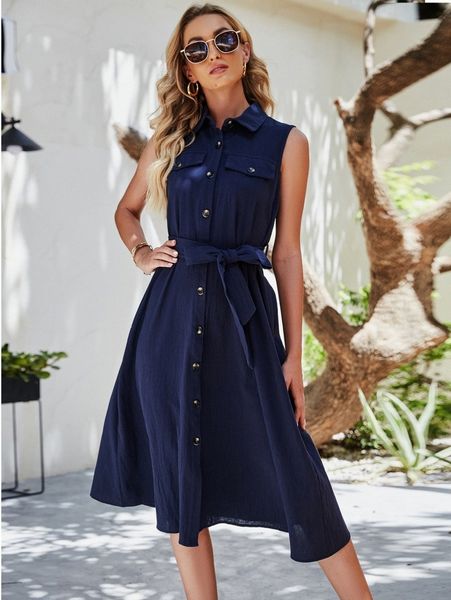 

solid button front belted shirt dress e2fs#, Black;gray
