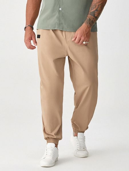 

extended sizes men patched detail pants 18t5#, Black