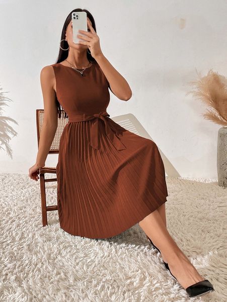 

pleated hem belted dress v1po#, Black;gray