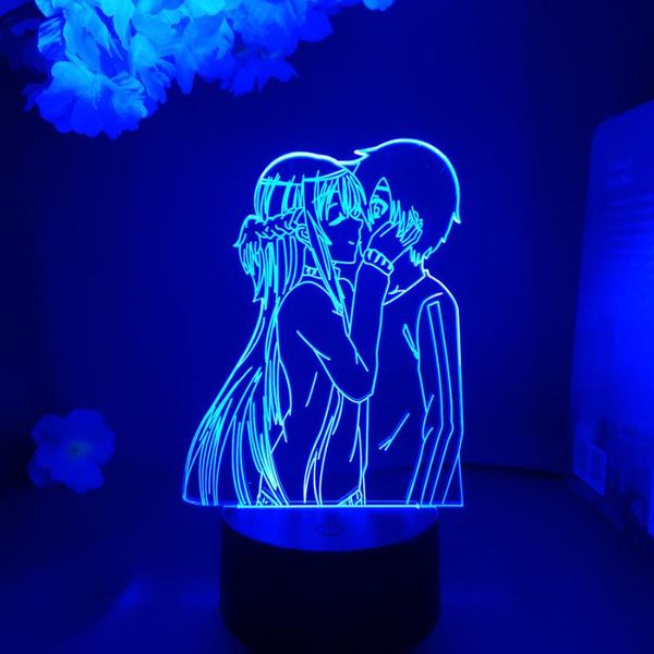 Nachtlichter Kirito Asuna Kissing Anime Lampe Kawaii Zimmer Deko Manga Gadgets Sword Art Online Figur LED Licht Geburtstagsgeschenk