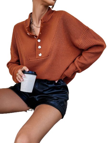 

half button drop shoulder sweater 54yl#, White;black