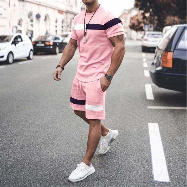

summer men's 2 piece sets tracksuit fitness sportwear color men sets t-shirt and shorts men's oversized clothes men's 220813, Gray
