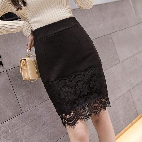 

skirts woman women's stretch skirt lace mujer faldas saias mulher, Black
