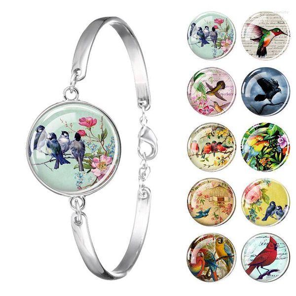 Braccialetti con ciondoli Pappagallo Rondine Corvo Fenice Pterodattilo Cardinale Uccelli Bracciale Cabochon in vetro Bracciale Gioielli animali Regalo per ragazza Donna Faw