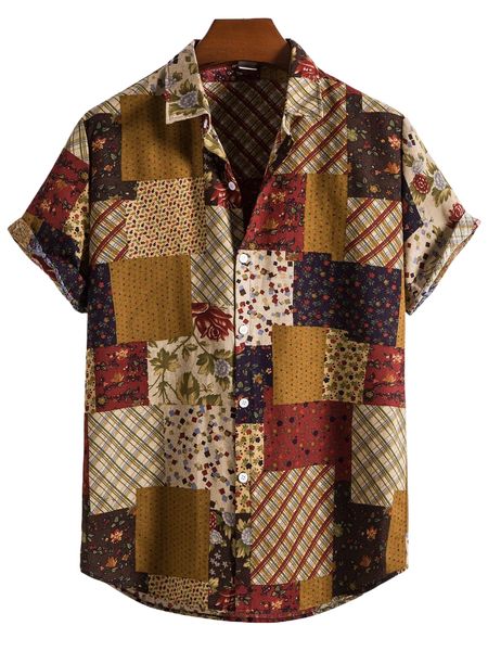 

men random patchwork print shirt l43e#, White;black