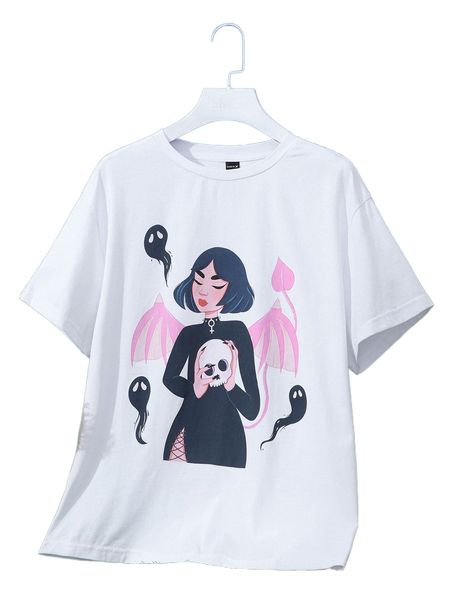 

x areohzeddesign figure & skull print tee 68rj#, White