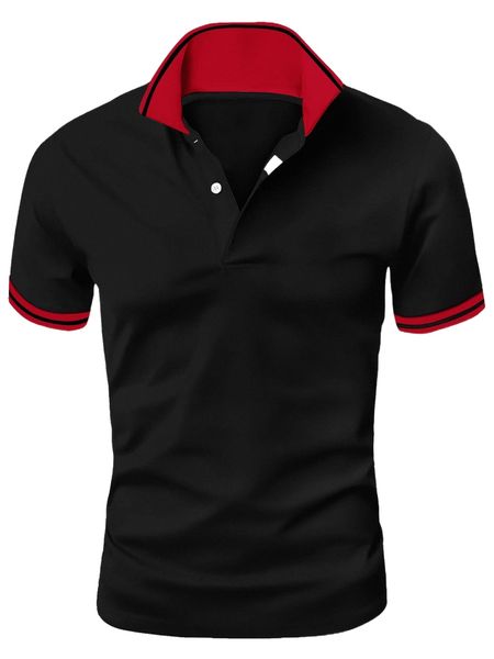 

men letter patch detail contrast trim polo shirt j74n#, White;black
