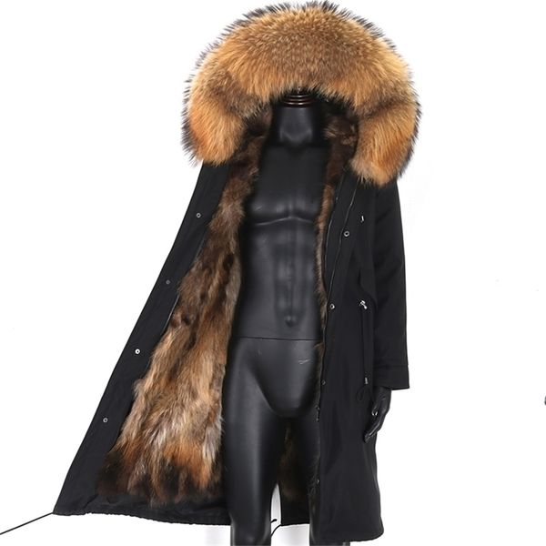 

winter man waterproof x- long jacket men parkas raccoon fur collar real fur coat fur lined high street men jacket 201128, Black