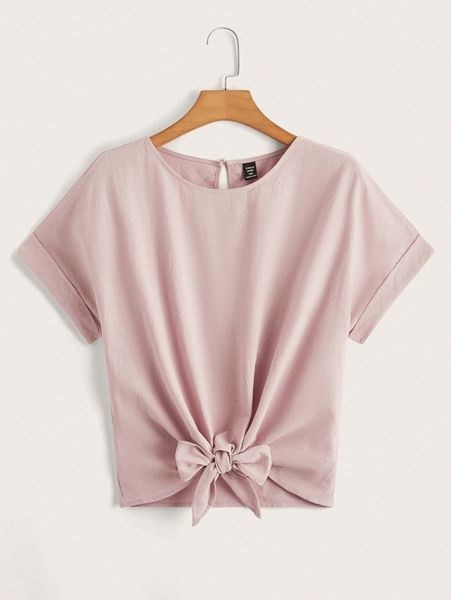 

plus tie hem roll up sleeve z4c9#, Black