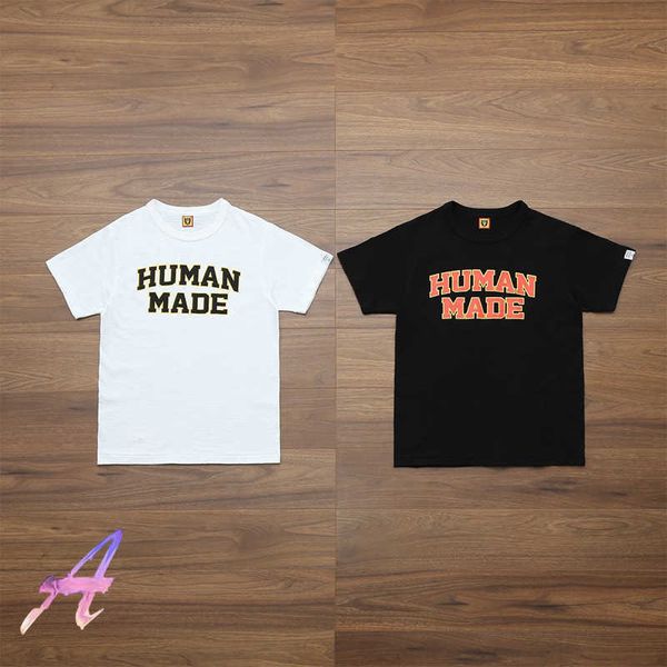 

2022ss human made letters t shirt casual men's women's harajuku t-shirt clothing streetwear, White;black